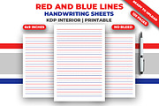 Red And Blue Lines Handwriting Sheet, a Print Template by M9 Design (Thumbnail 1 of 3)