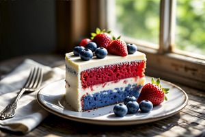 Patriotic layered cake with berries, a Photo by rarrarorro