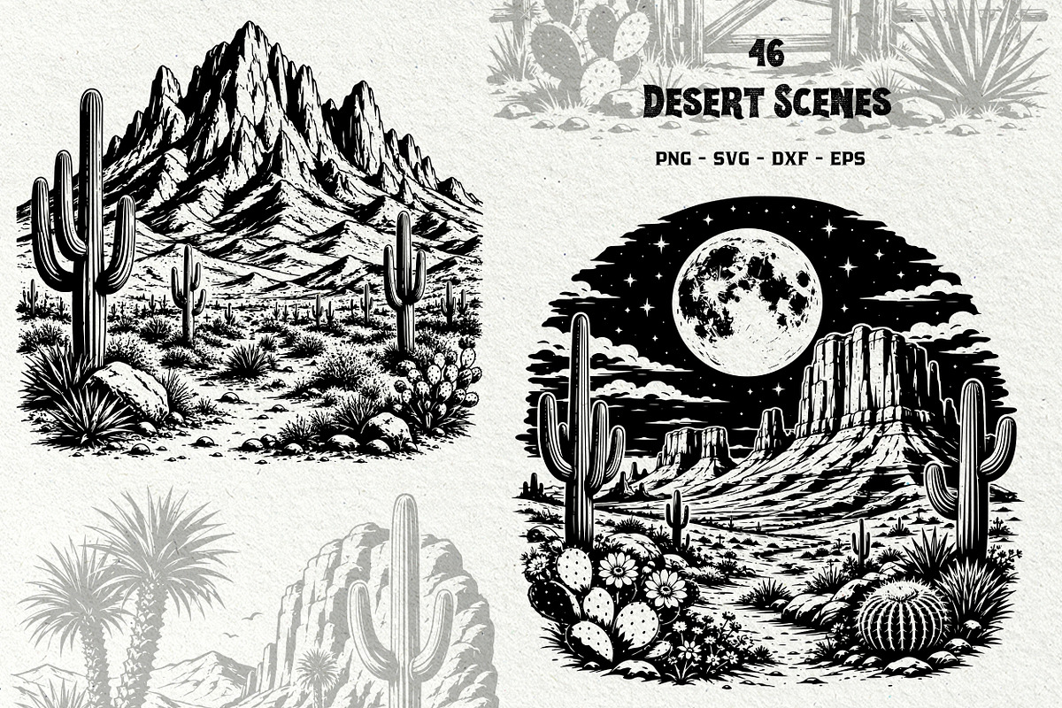 Desert Scenes Line Art Graphics, a Decorative Illustration by DENIDigitalArtSudio (Photo 1 of 10)