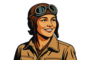 Smiling Female Pilot in Retro, a Person Illustration by AlexArt