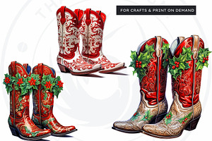 Christmas Cowgirl Boots Clipart PNG