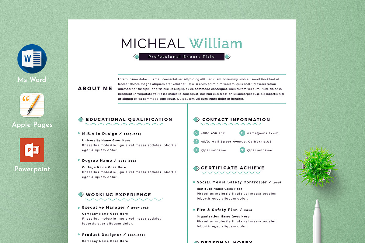 Resume Cv Template Word Apple Pages, a Resume Template by Tbunny (Photo 1 of 5)