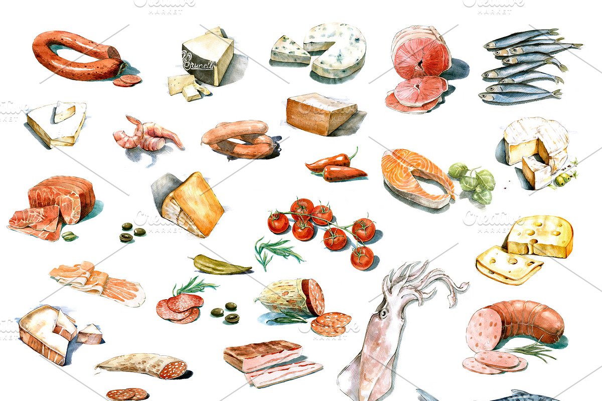 CHEESE SEAFOOD SAUSAGES BUNDLE, a Food Illustration by wedraw (Photo 2 of 5)