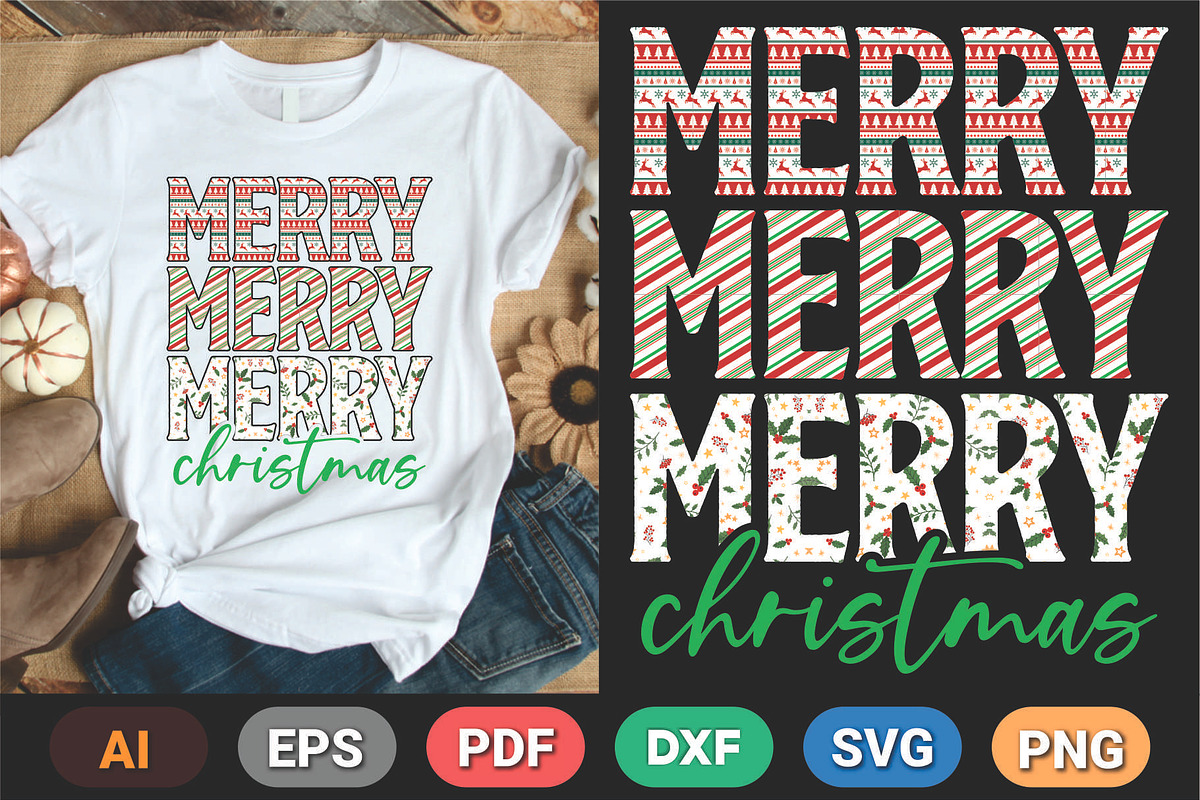 Merry Merry Christmas T-Shirt Design, a Graphic by Vector Portal (Photo 5 of 6)