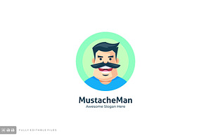 Mustache Man Cartoon Logo