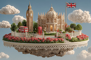 London iconic landmarks floating isl, a Photo by Pixeness Studio
