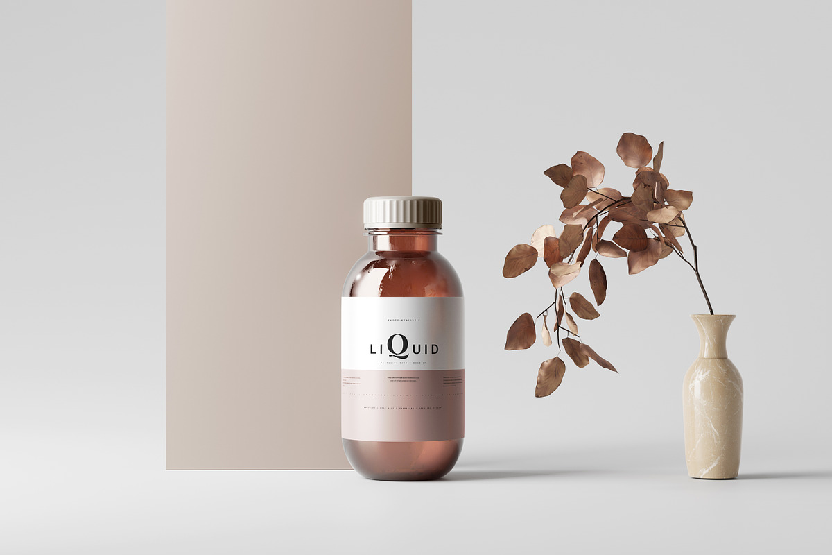 Amber Glass Medicine Bottle Mockup, a Cups & Container Mockup by pmvch (Photo 9 of 10)