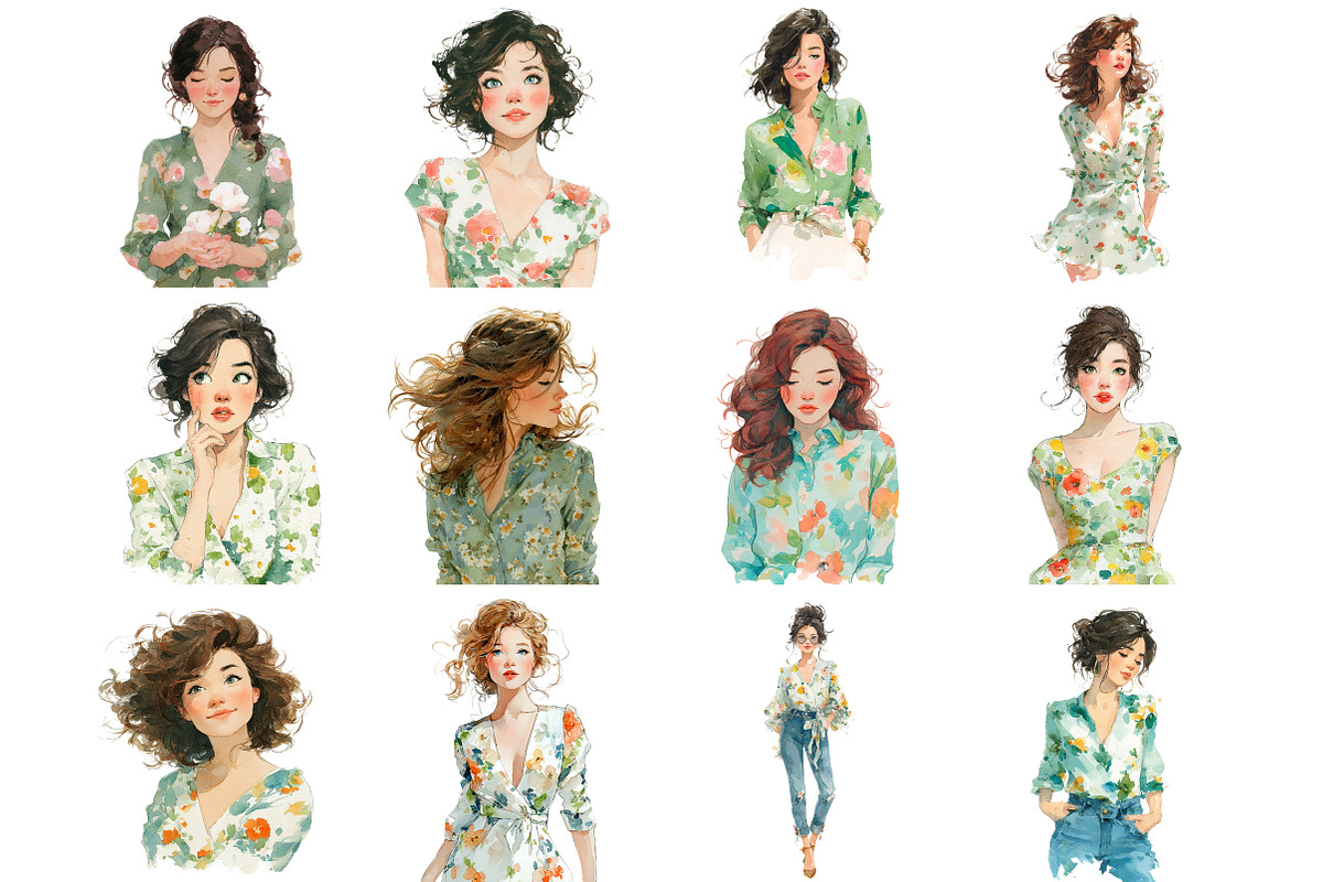 Watercolor Spring Girl Clipart, an Illustration by DreamArtGraphic (Photo 2 of 4)