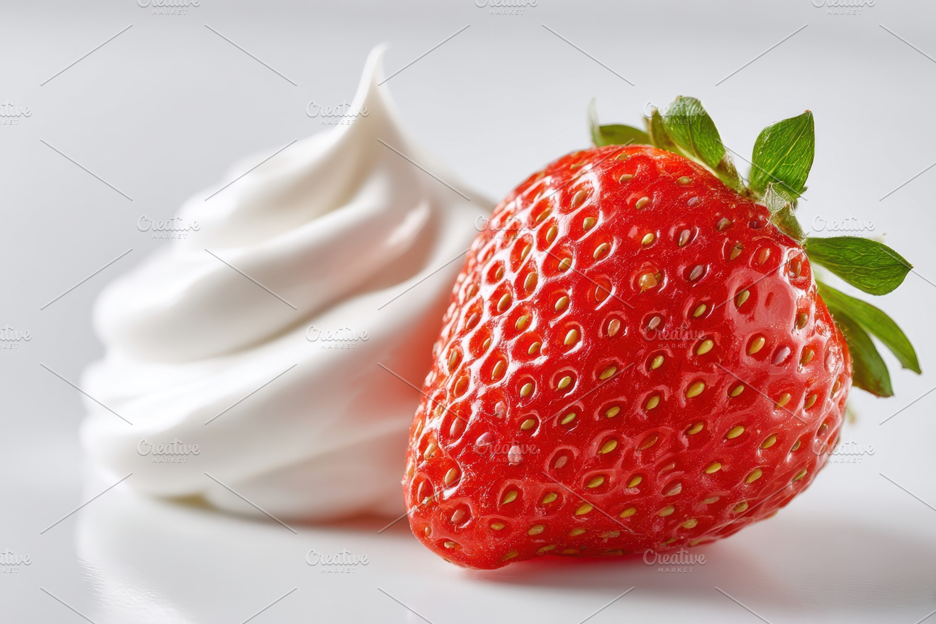 Fresh strawberry with whipped cream, a Food & Drink Photo by AlyaAnd