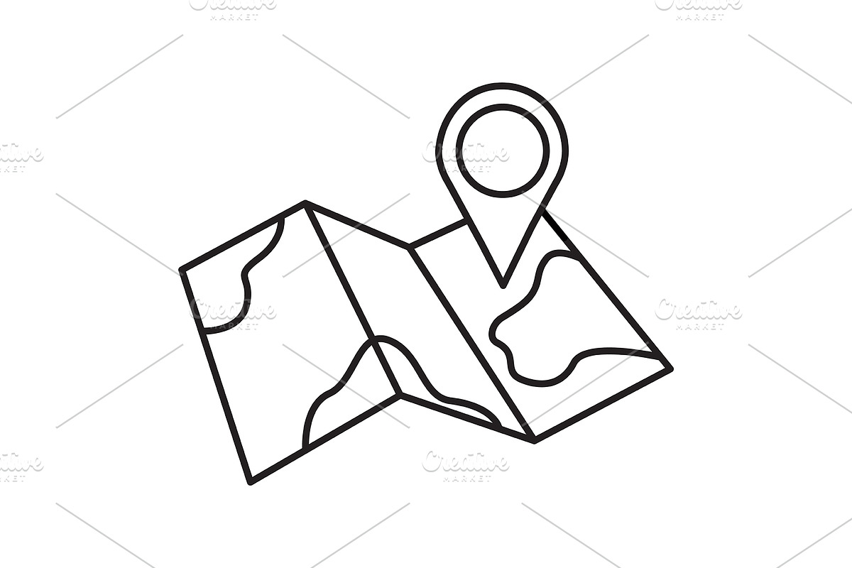 Vector line icon with map, an Outline Icon by Elen_Art