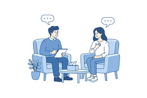 Male psychiatrist taking notes while, an Object Illustration by Artsaba Family