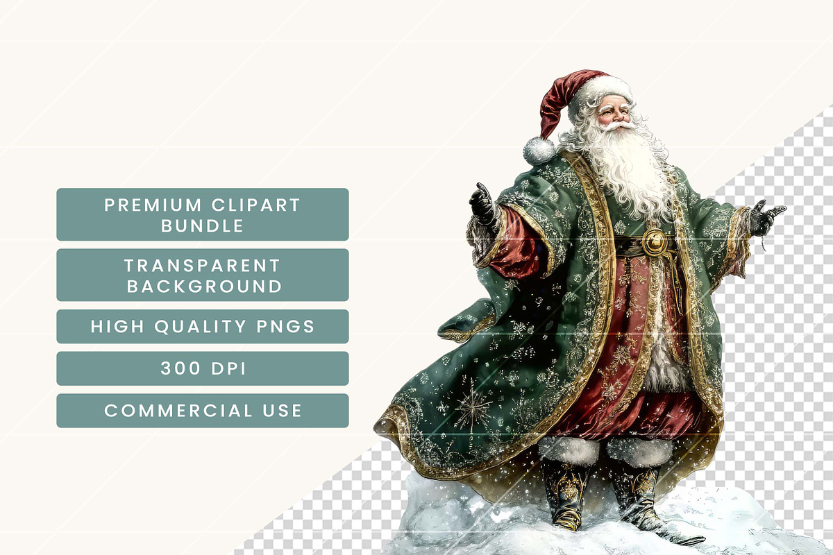 Celestial Santa Claus Clipart Bundle, a Seasonal Illustration by BusyDaydesign (Photo 5 of 9)