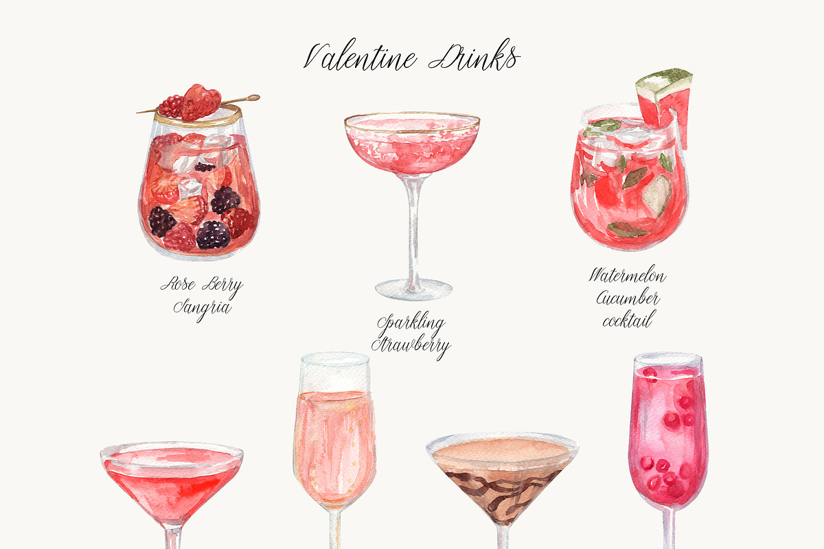 Valentine Drinks Cocktails & Garnish, a Food Illustration by Catch the Dream Art (Photo 5 of 8)