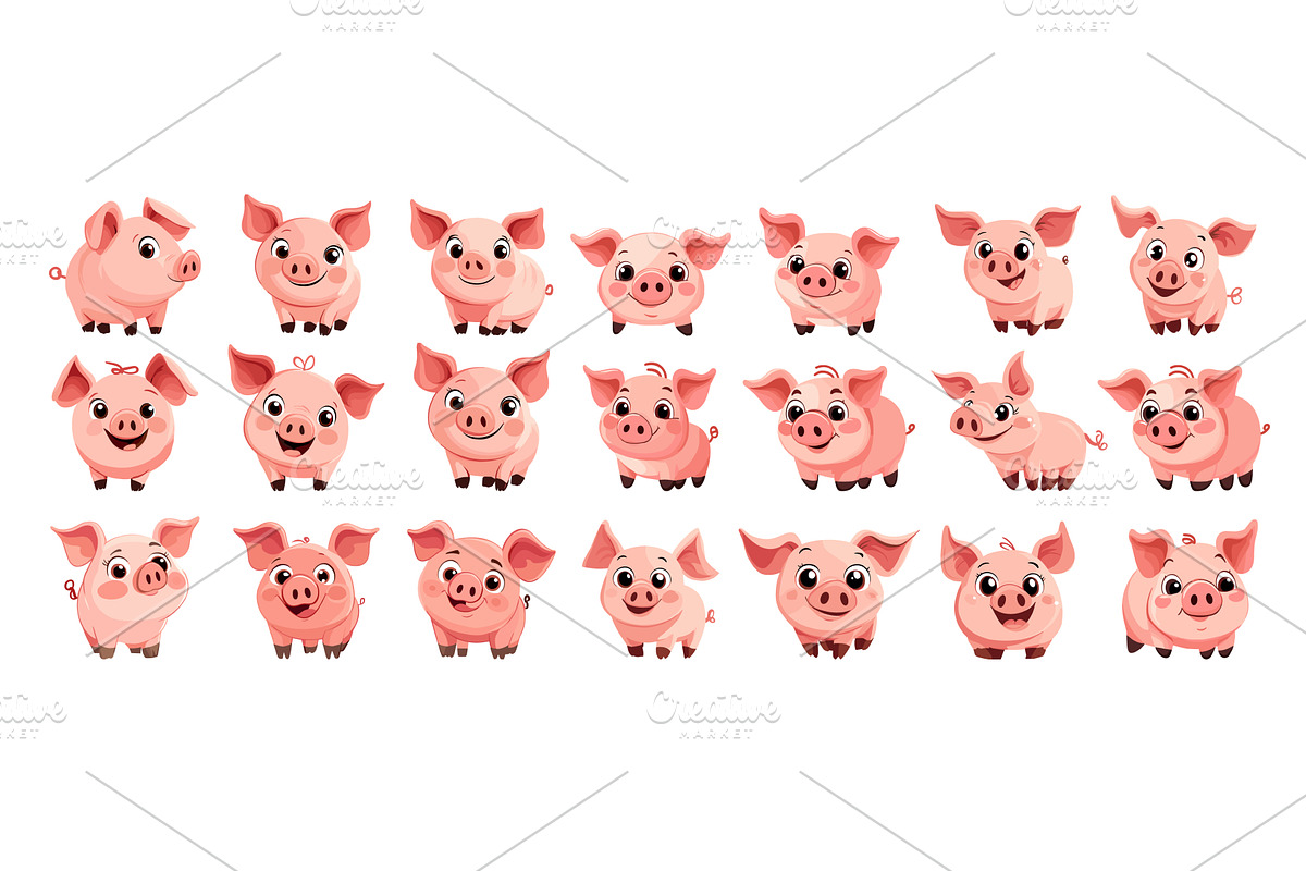 Little piggies cartoon vector set, an Animal Illustration by Onyx