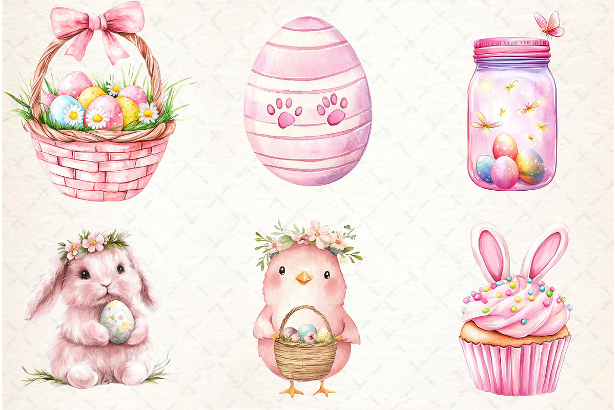 Watercolor Cute Easter Clipart, an Illustration by Watercolor design (Photo 2 of 4)