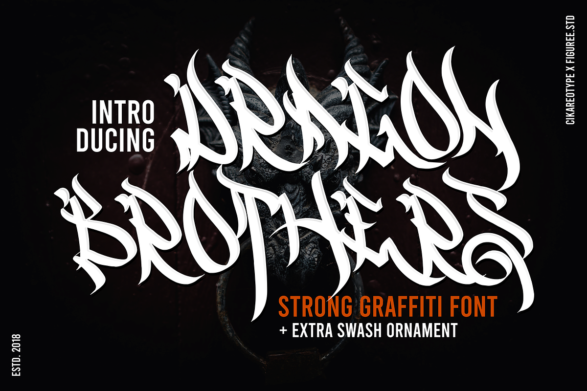 Dragon Brothers - Graffiti Font, a Blackletter Font by figuree studio (Photo 1 of 10)