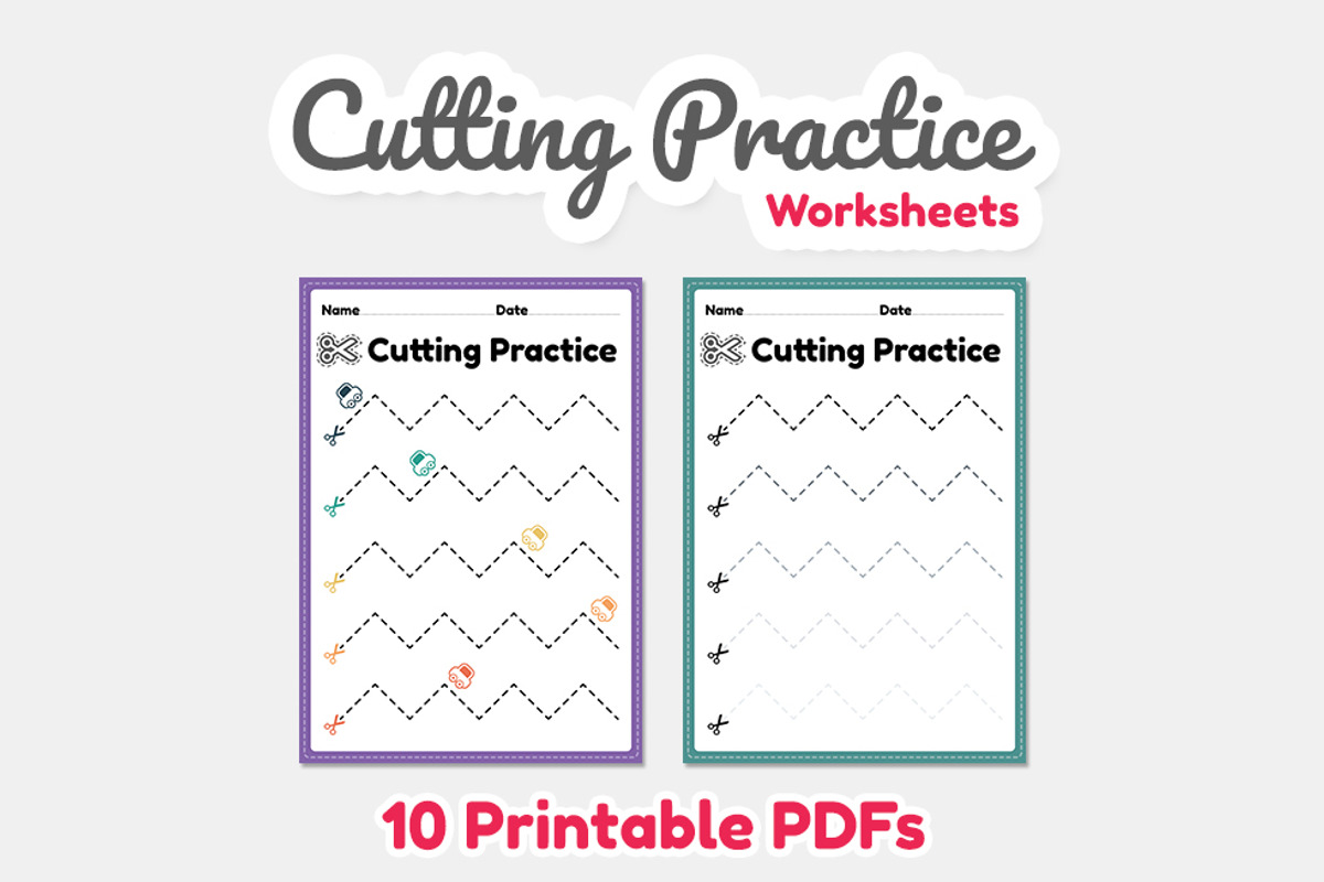 Cutting practice for kids worksheets, an Education Illustration by TukTuk Design (Photo 4 of 7)