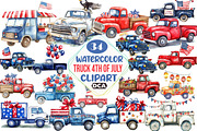 watercolor Truck 4th of july, an Illustration by DreamCafeArt (Thumbnail 1 of 5)