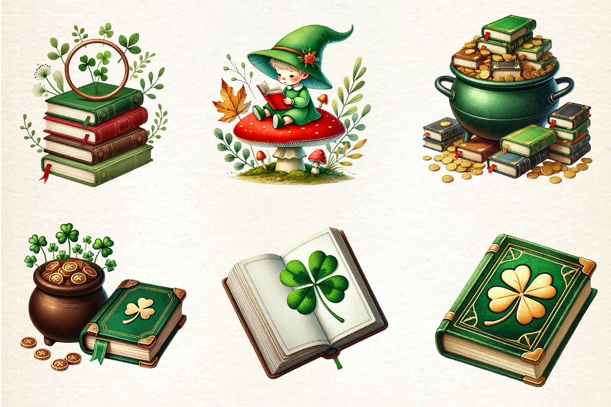 St Patrick's Day Reading Clipart, a Seasonal Illustration by DreamArtGraphic (Photo 2 of 5)
