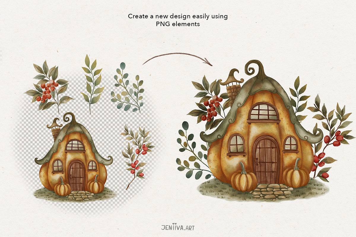 Cozy Autumn Gnomes & Pumpkin Clipart, a Decorative Illustration by Jenny Quince (Photo 9 of 11)