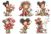 Whimsical Girl with Tulips and Puppy, an Illustration by Daily.Designs (Thumbnail 5 of 8)