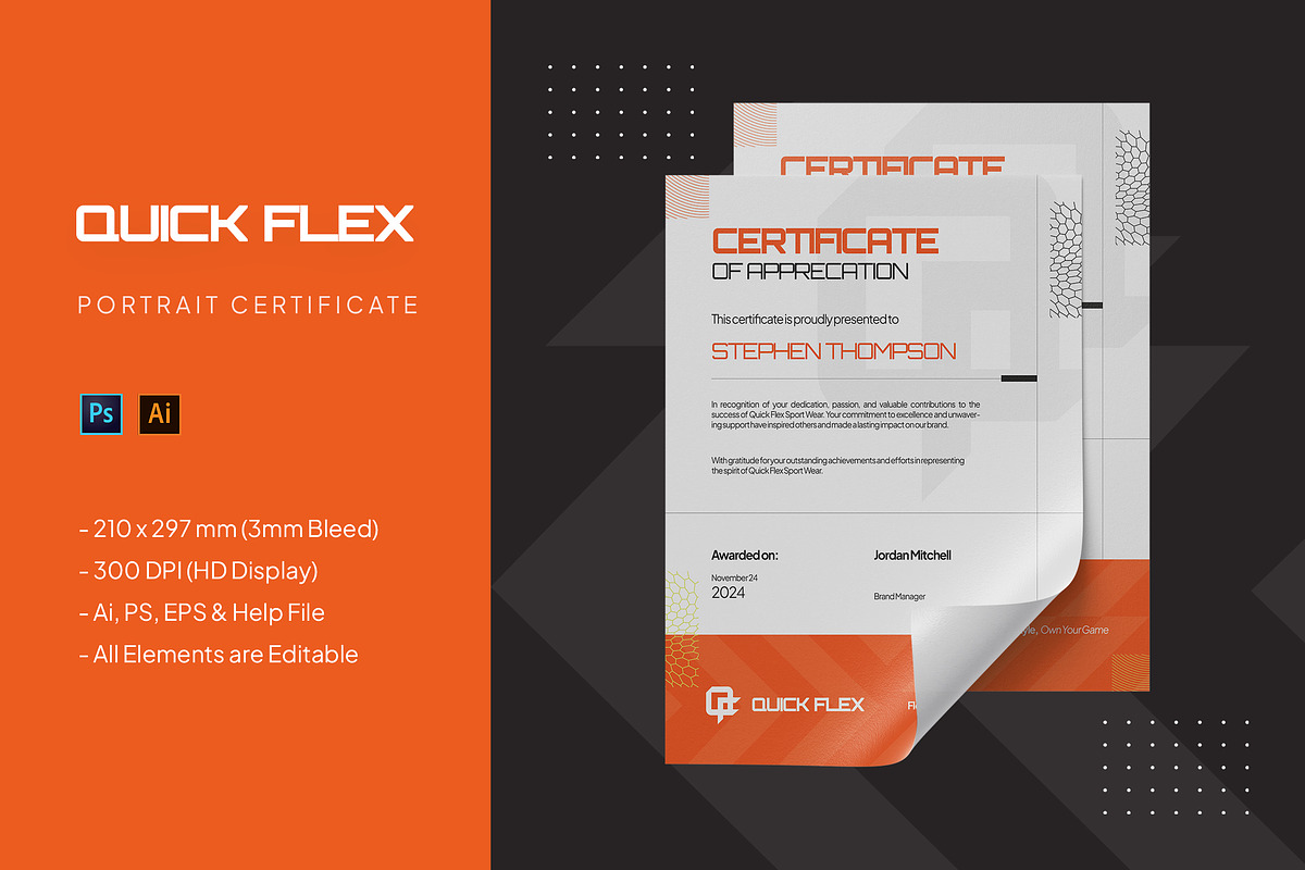 Quick Flex - Portrait Certificate, a Print Template by StreaksideStd (Photo 1 of 3)