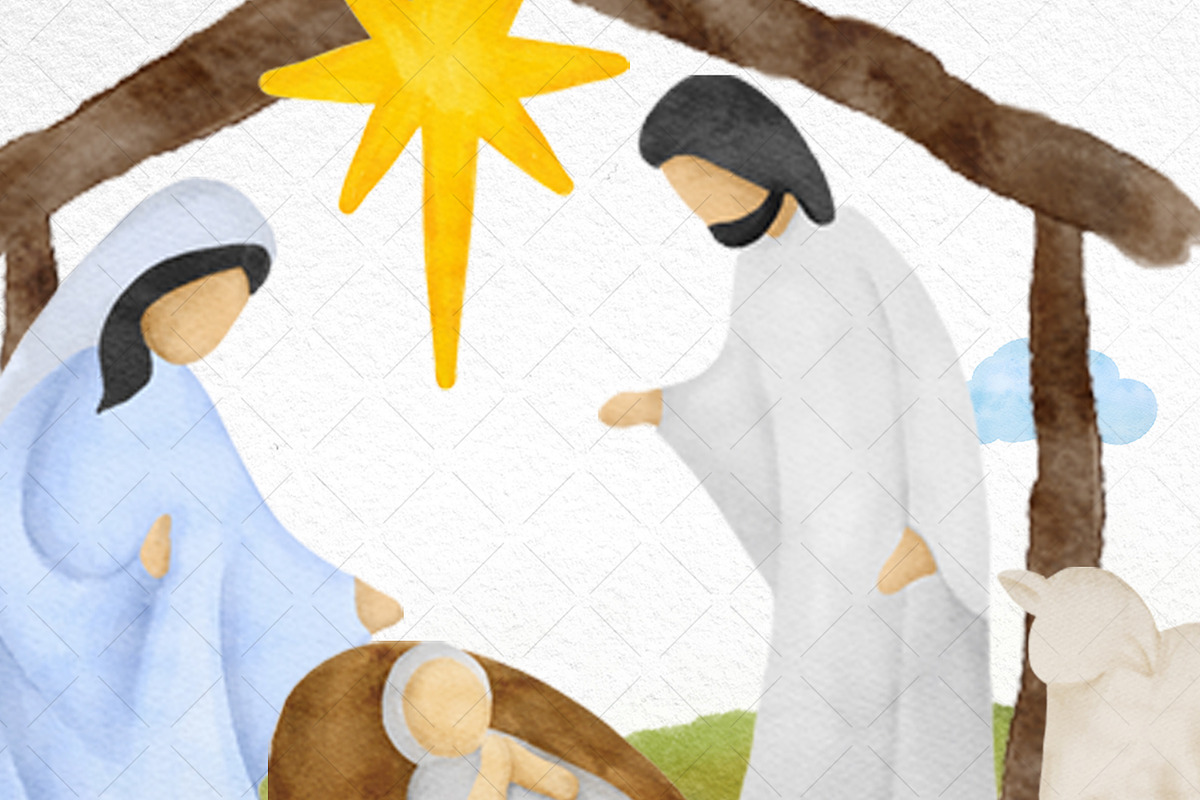 Watercolor Christmas Nativity Scene, an Illustration by NancyDzines (Photo 3 of 4)