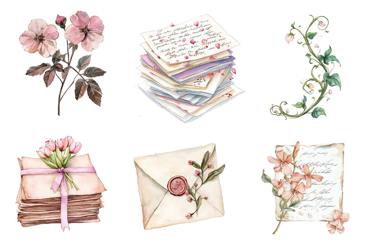 Watercolor Spring Old Paper Clipart, an Illustration by CreationArt (Photo 4 of 5)