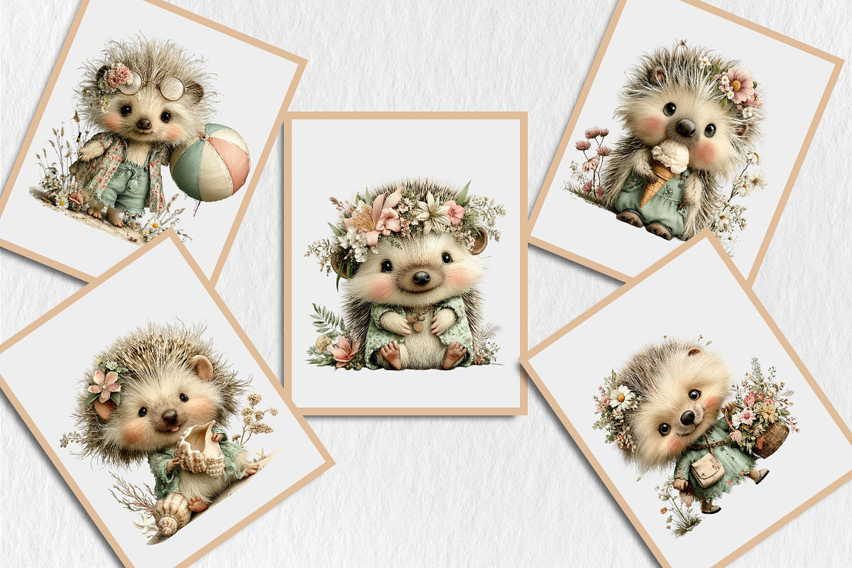 Whimsical Summer Hedgehog Clipart, a Seasonal Illustration by Rose Art (Photo 5 of 6)