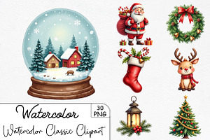 Watercolor Classic Christmas Clipart, an Illustration by CrexoraLab