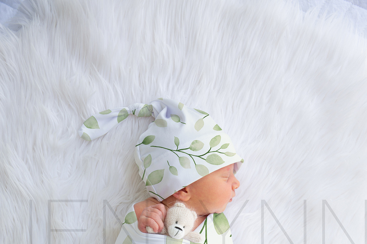 Swaddle blanket + Knotted Hat mockup, a Hat Mockup by JENLYNN Stock Shop (Photo 2 of 5)