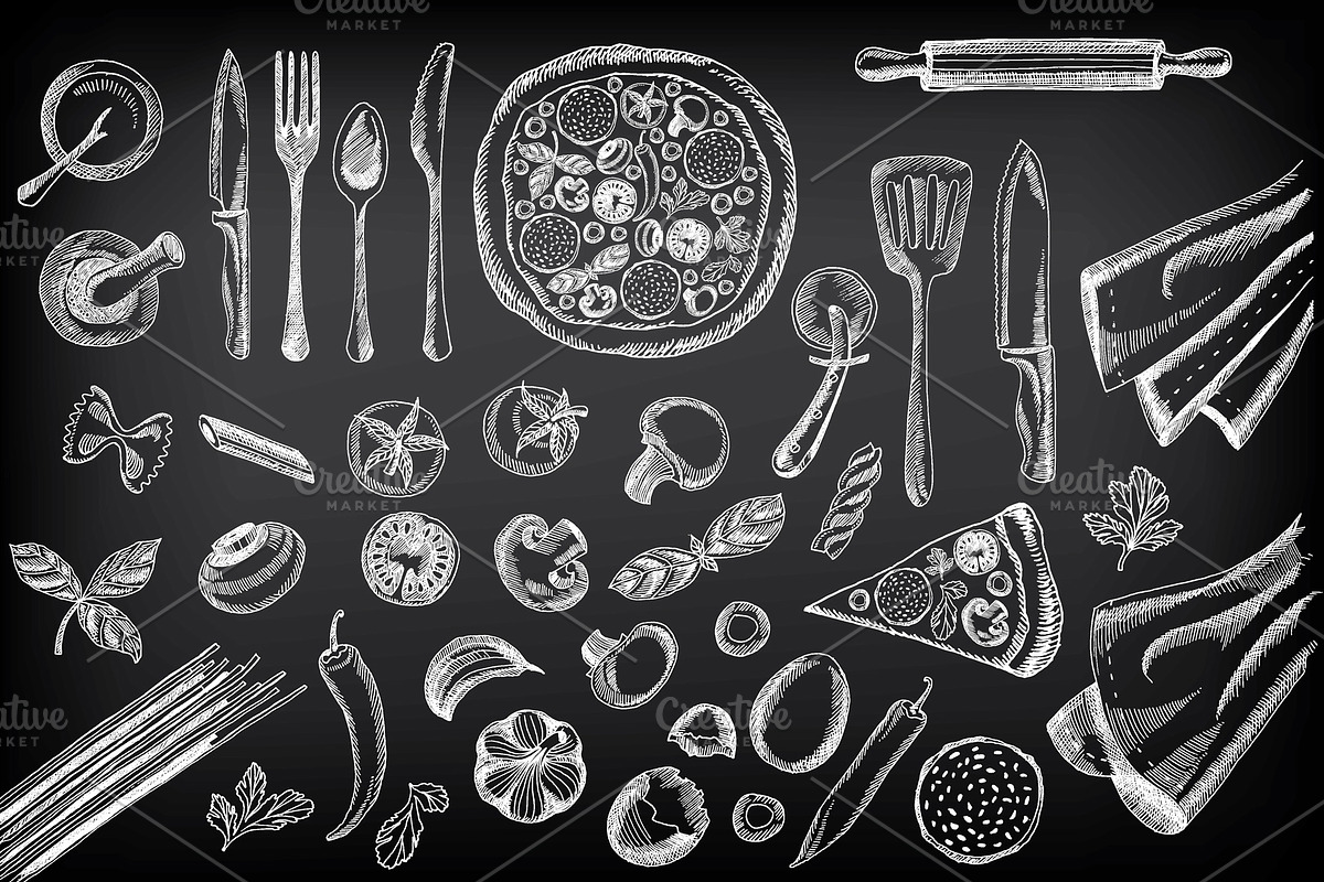 Food doodles 40 elements, a Food Illustration by BarcelonaShop (Photo 2 of 3)