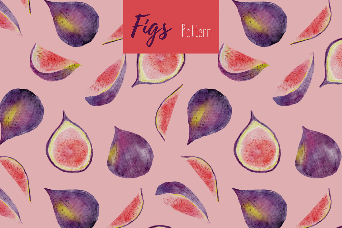 Watercolor Figs Clipart & Pattern, a Pattern Graphic by OkPen (Photo 3 of 4)
