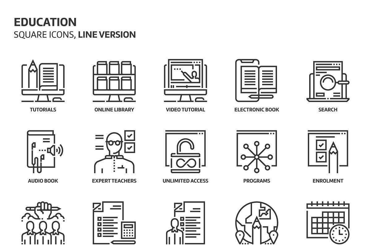 Education, square icons, an Outline Icon by Howcolour