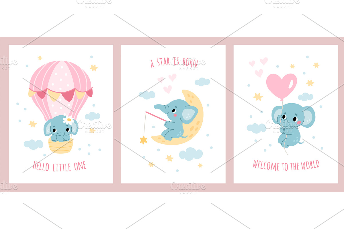 Cute elephants. Little animals, an Animal Illustration by YummyBuum