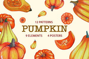 Hand-Drawn Pumpkin Clipart & Pattern