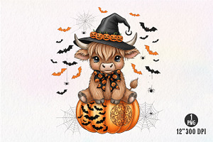 Coquette Halloween Highland Cow Png, an Illustration by Dream Creation