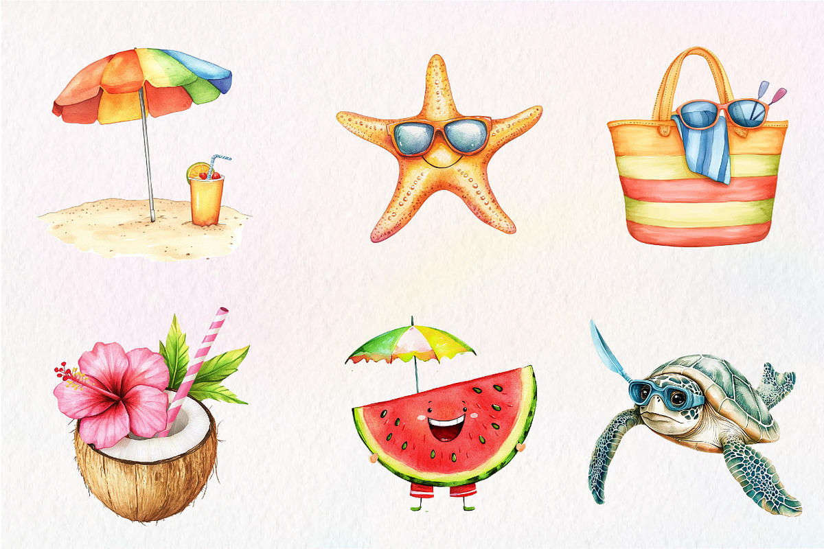 Tropical Clipart Watercolor, Cute, an Illustration by CreationArt (Photo 2 of 9)