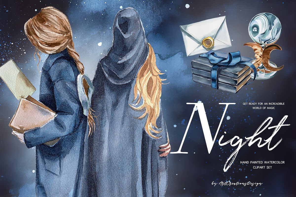 Watercolor Fantasy Clipart Bundle, a Person Illustration by ArtCreationsDesign (Photo 6 of 22)