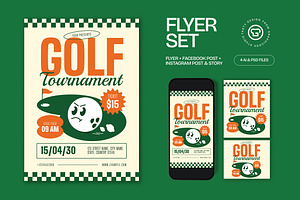 Green Golf Tournament Flyer Set, a Flyer Template by graphicook