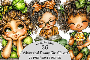 Whimsical Funny Girl Clipart, a Seasonal Illustration by CitraGraphics