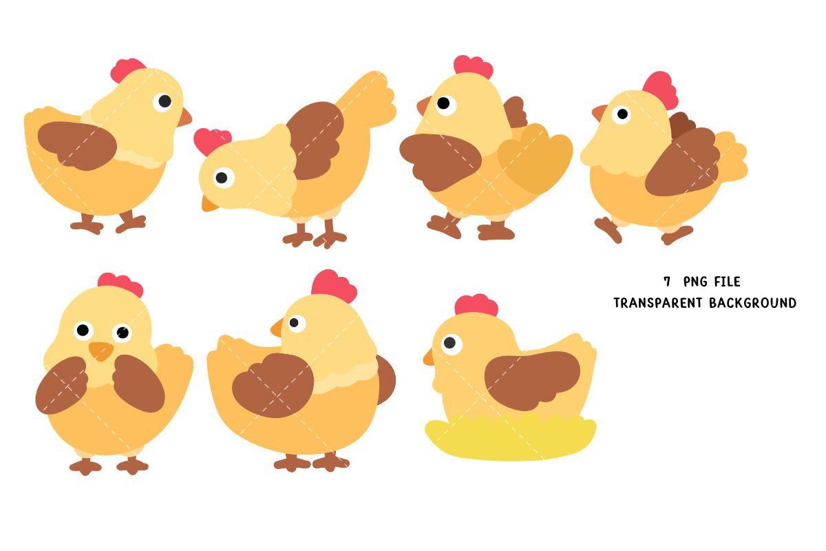 Simple Cute Chicken Clipart Set, an Animal Illustration by Nattapohncha (Photo 3 of 3)