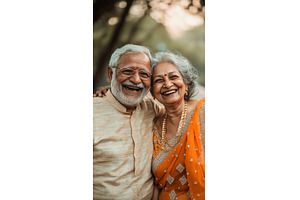Happy elderly Indian couple smiling, a Person Photo by Nature and travel