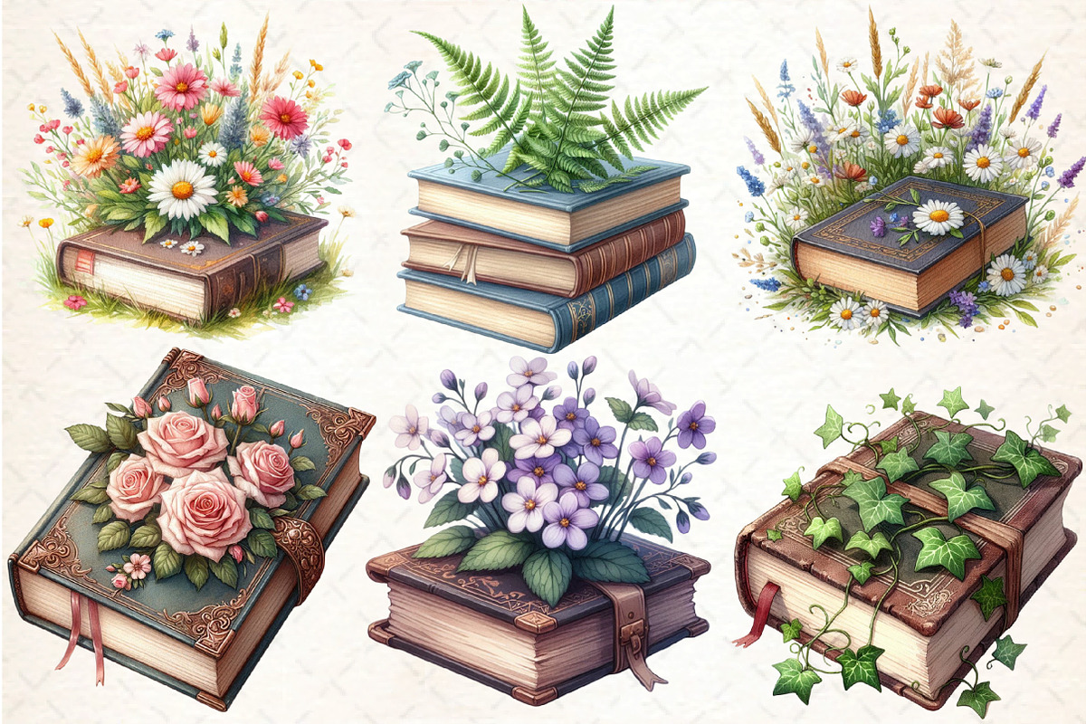 Pretty Books with Flowers, an Illustration by DreamCafeArt (Photo 2 of 5)