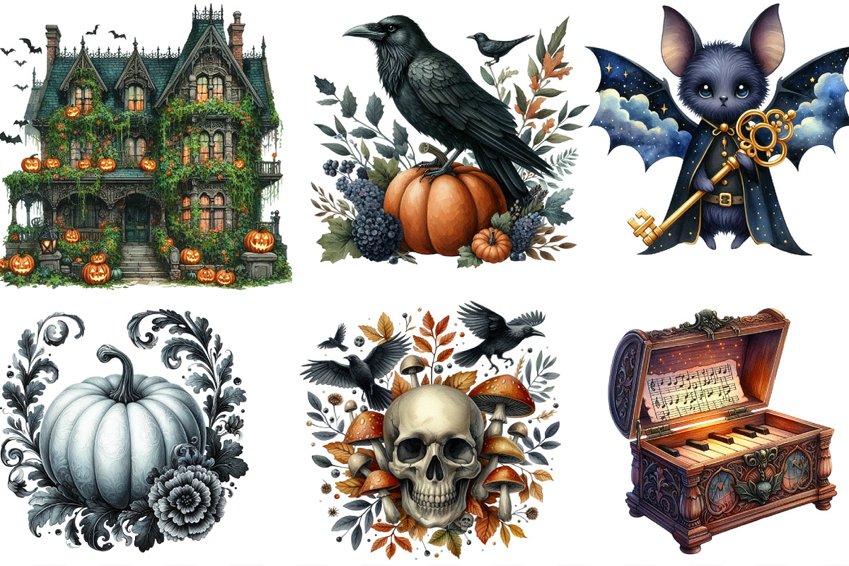 Watercolor Gothic Autumn Clipart, an Illustration by Designking (Photo 2 of 4)