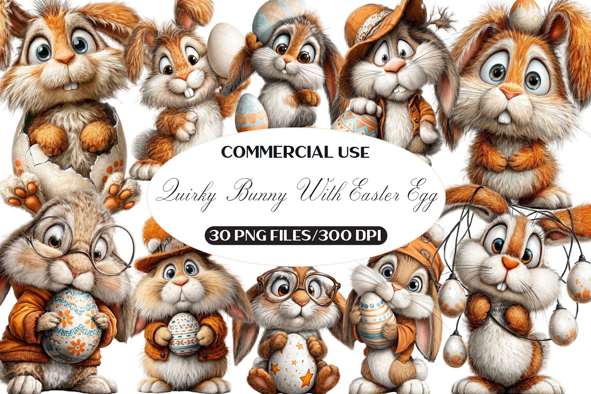 Quirky Bunny With Easter Egg Clipart, an Illustration by Black Bird Studio (Photo 1 of 6)
