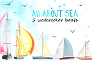 Watercolor Sailboats, a Sport Illustration by Olga Bonitas (Thumbnail 1 of 4)