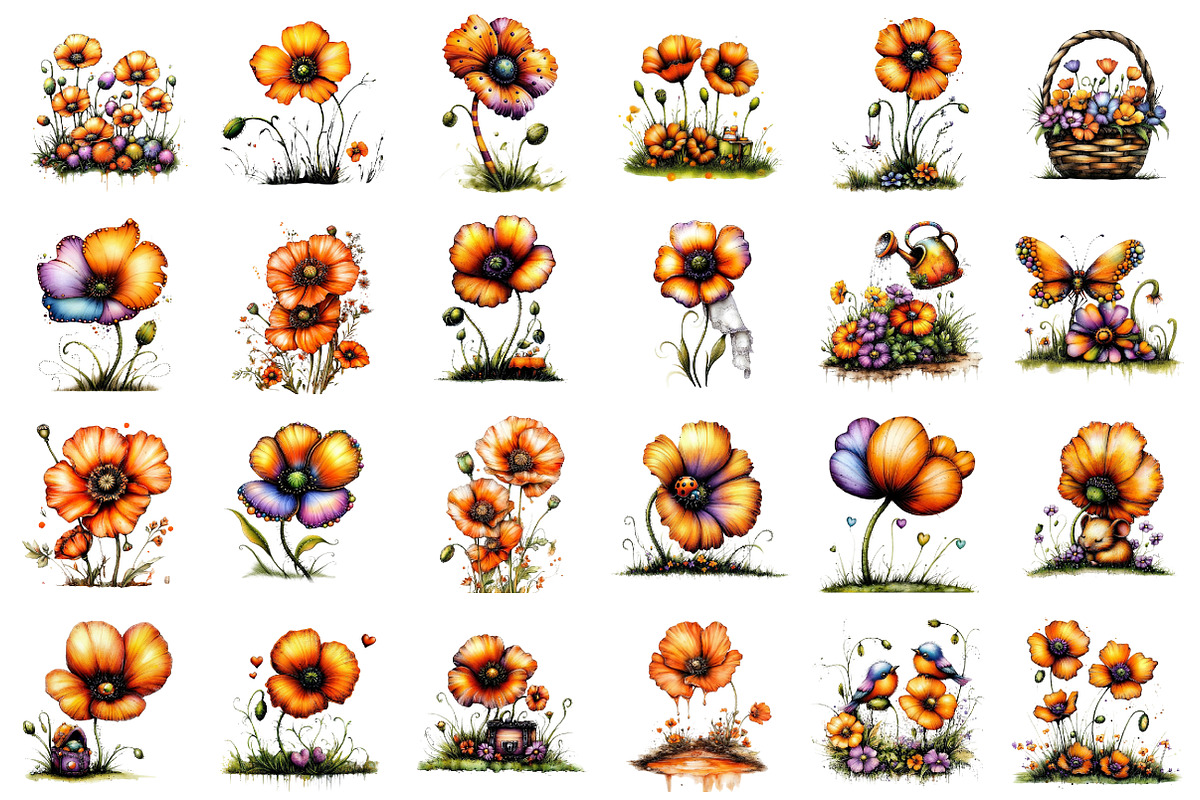 Spring Meadow Poppies Clipart Bundle, an Illustration by designcity5 (Photo 2 of 5)