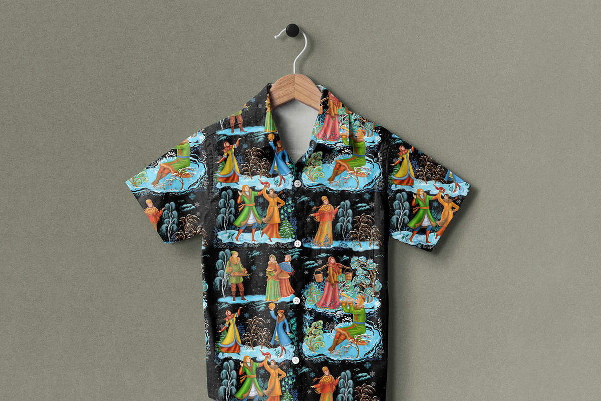 Palekh folk winter seamless pattern, a Pattern Graphic by Alena Lazareva (Photo 9 of 9)