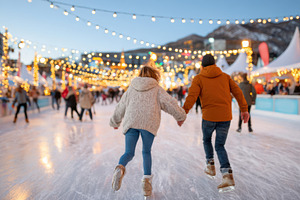 Couple ice skating at a festive outdoor rink, an Arts & Entertainment Photo by AlyaAnd